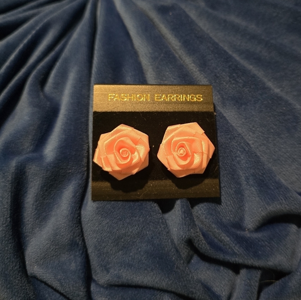 Vintage Light Pink Rose Earrings Made In Korea